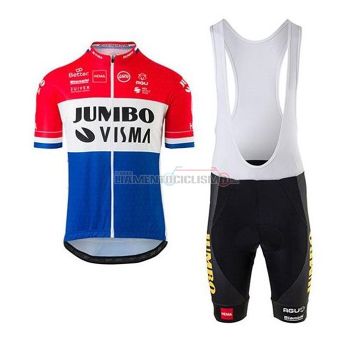 Abbigliamento Ciclismo Jumbo Visma Manica Corta 2020 Rosso Bianco Blu